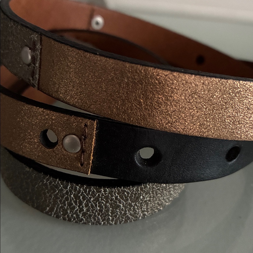 NWT $34 Fossil Leather Metallic & Black Multi Colorblock Skinny Belt - Picture 5 of 8
